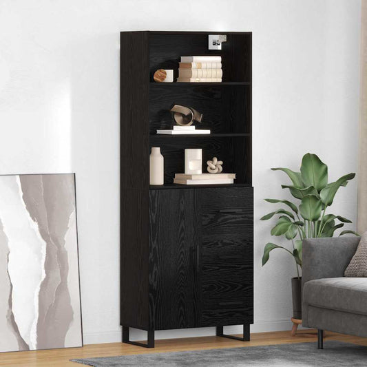 vidaXL Highboard με συρτάρι 2 pcs Μαύρη Οξυά Επεξεργασμένο ξύλο