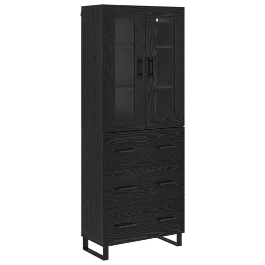 vidaXL Highboard με συρτάρι 2 pcs Μαύρη Οξυά Σύνθετο Ξύλο και Γυαλί