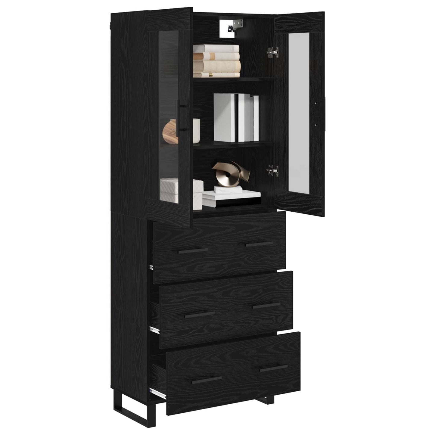 vidaXL Highboard με συρτάρι 2 pcs Μαύρη Οξυά Σύνθετο Ξύλο και Γυαλί