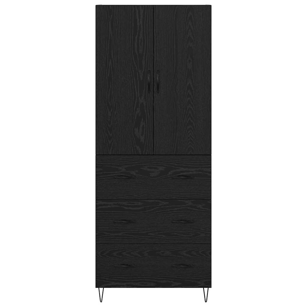 vidaXL Highboard με συρτάρι 2 pcs Μαύρη Οξυά Μηχανική ξυλεία και γυαλί