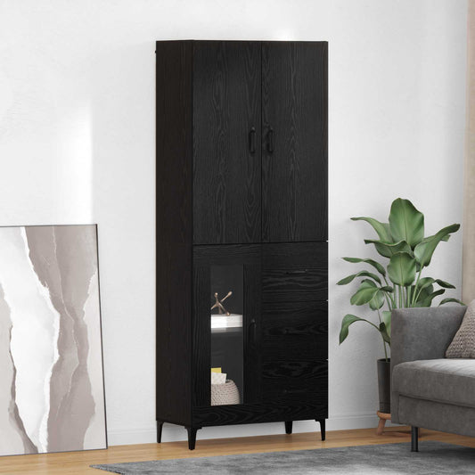 Highboard Επιτοίχιο Μαύρη Οξυά 69,5 x 34 x 180 εκ. Επεξεργασμένο ξύλο