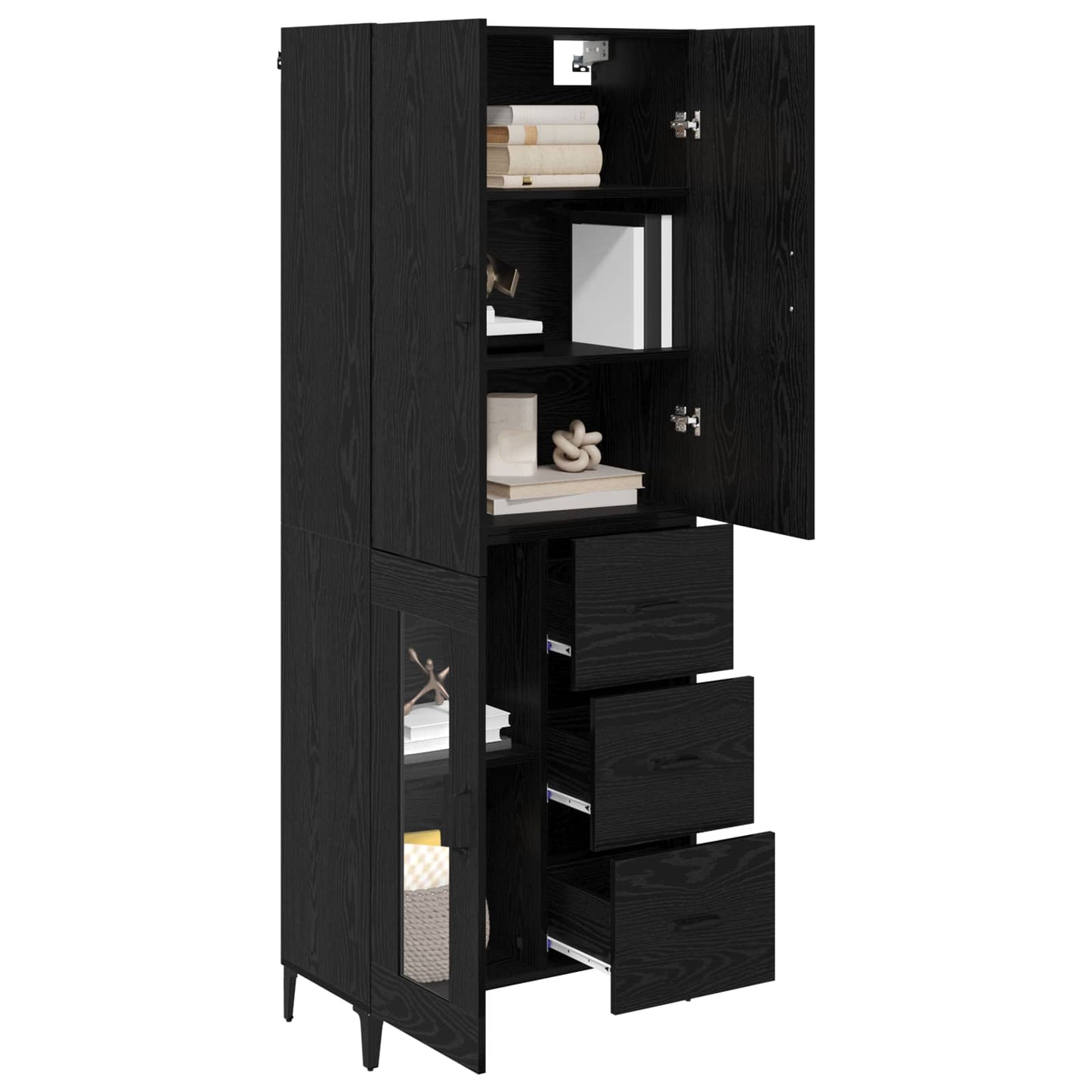 Highboard Επιτοίχιο Μαύρη Οξυά 69,5 x 34 x 180 εκ. Επεξεργασμένο ξύλο