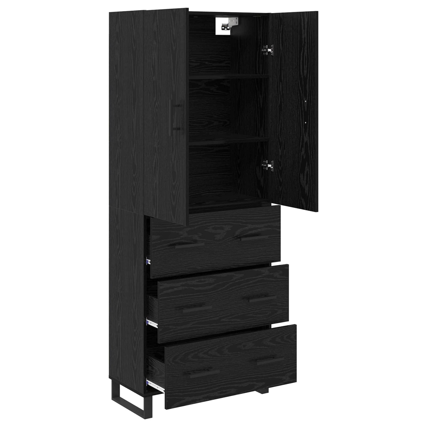 vidaXL Highboard με συρτάρι 2 pcs Μαύρη Οξυά Σύνθετο Ξύλο και Γυαλί