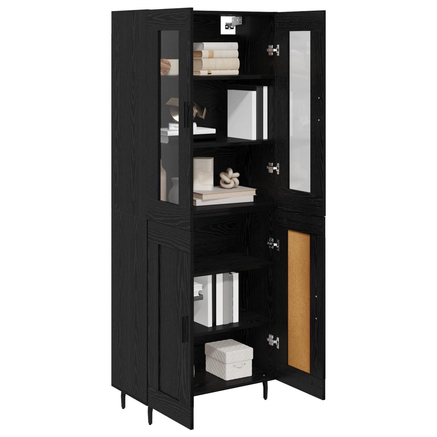 vidaXL Highboard 2 pcs Μαύρη Οξυά Σύνθετο Ξύλο και Γυαλί