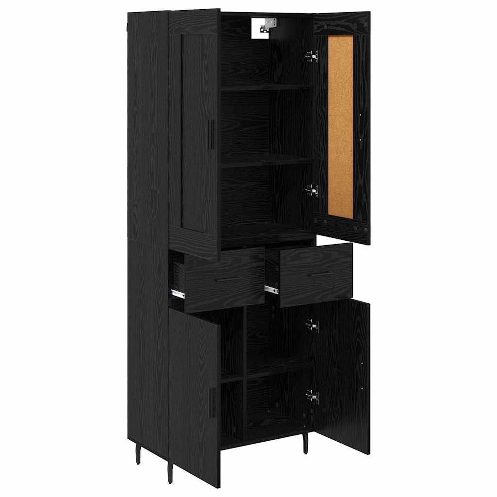 vidaXL Highboard με συρτάρι 2 pcs Μαύρη Οξυά Σύνθετο Ξύλο και Γυαλί
