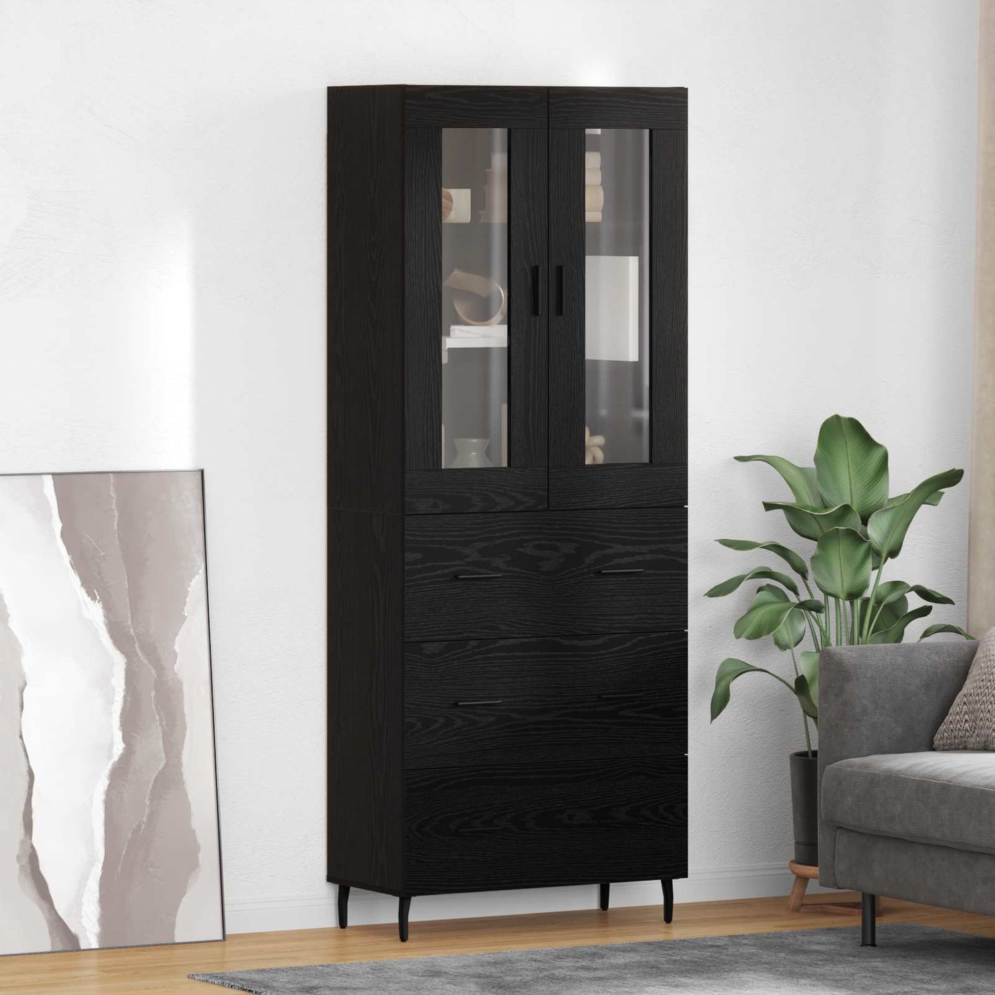 vidaXL Highboard με συρτάρι 2 pcs Μαύρη Οξυά Σύνθετο Ξύλο και Γυαλί