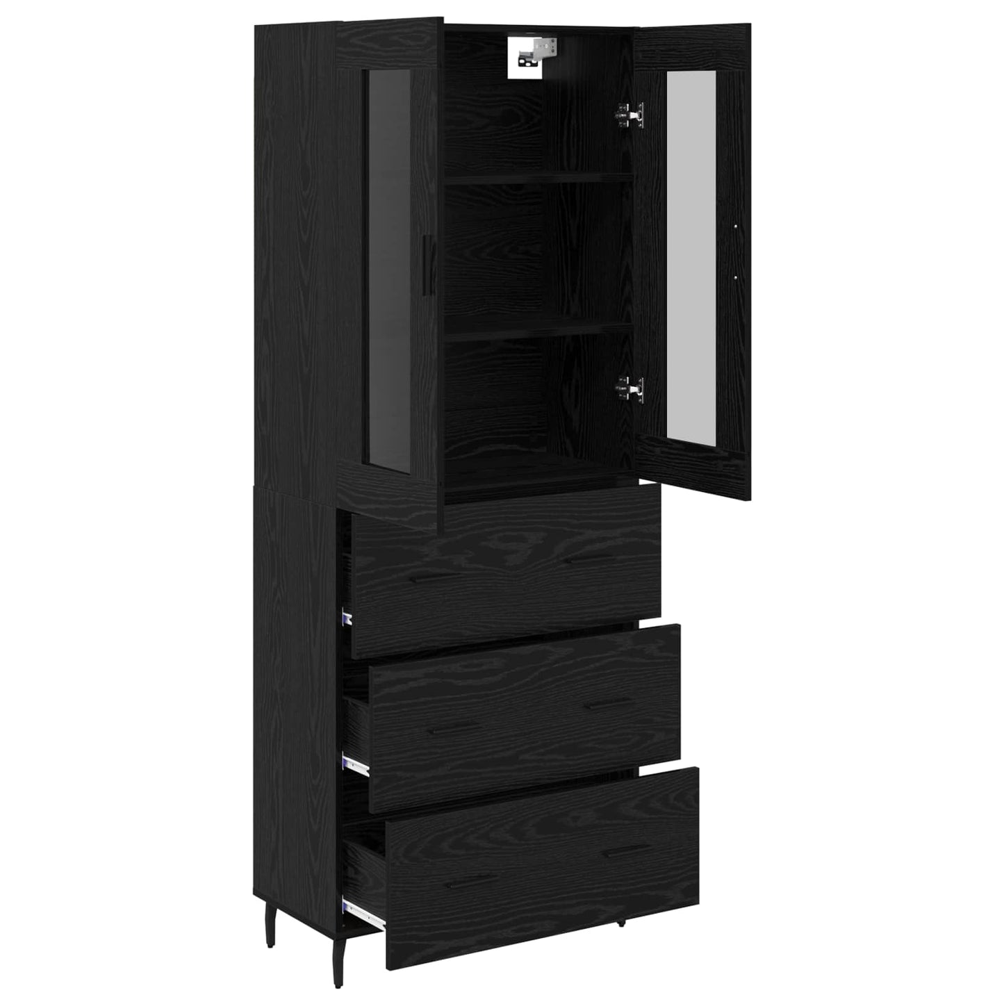 vidaXL Highboard με συρτάρι 2 pcs Μαύρη Οξυά Σύνθετο Ξύλο και Γυαλί