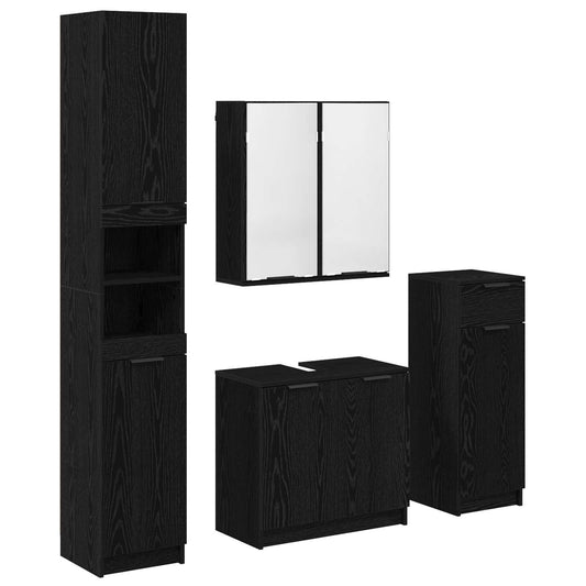 vidaXL Σετ Επίπλων Μπάνιου με ράφι 4 pcs Μαύρη Οξυά Επεξεργασμένο ξύλο