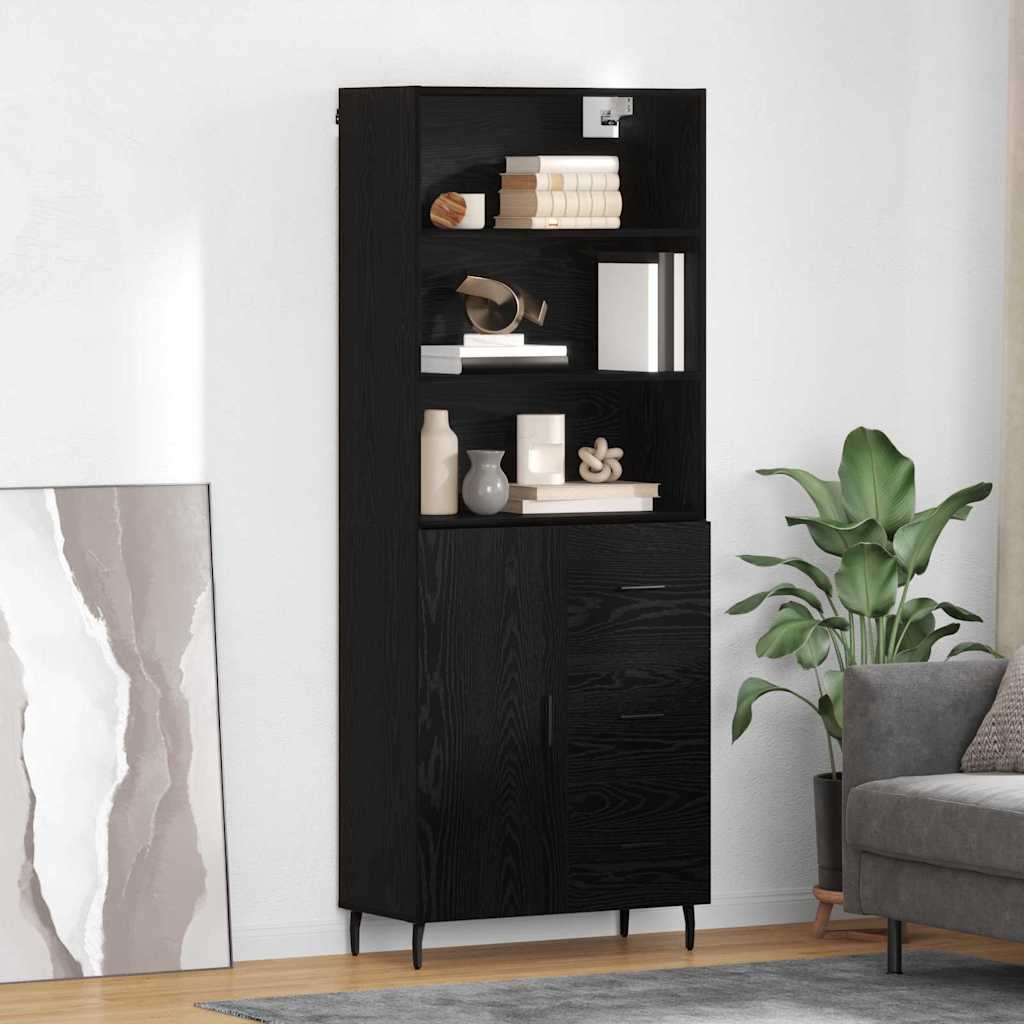 vidaXL Highboard Μαύρη Οξυά 69,5 x 34 x 180 εκ. Σύνθετο Ξύλο και Γυαλί