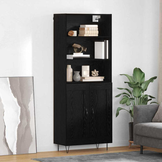 vidaXL Highboard με συρτάρι 2 pcs Μαύρη Οξυά Επεξεργασμένο ξύλο