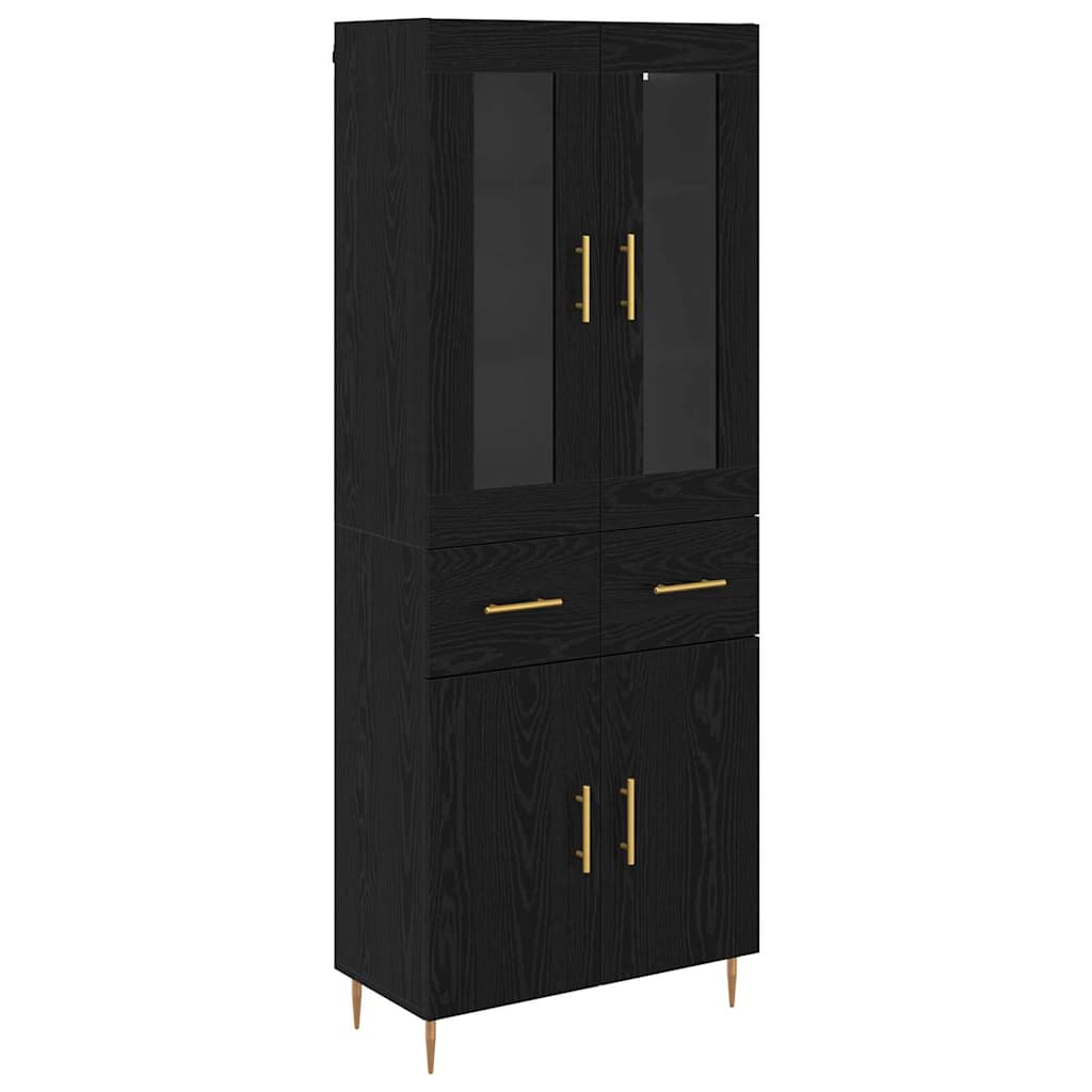 vidaXL Highboard με συρτάρι 2 pcs Μαύρη Οξυά Επεξεργασμένο ξύλο