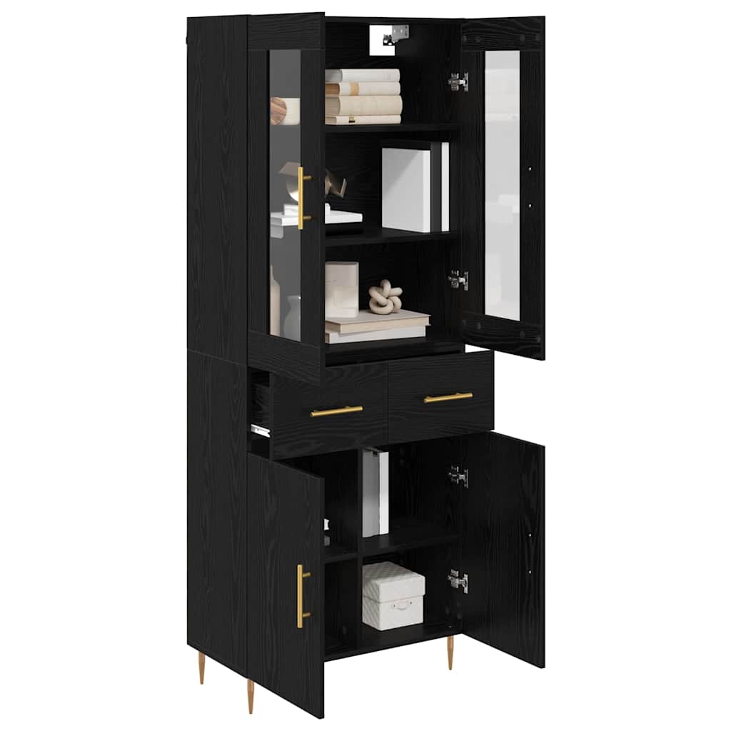 vidaXL Highboard με συρτάρι 2 pcs Μαύρη Οξυά Επεξεργασμένο ξύλο
