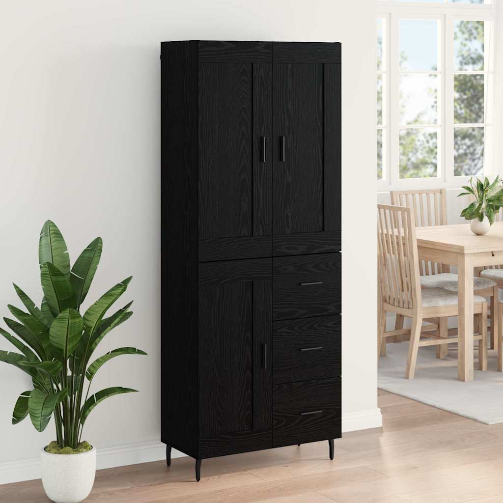 vidaXL Highboard με συρτάρι 2 pcs Μαύρη Οξυά Σύνθετο Ξύλο και Γυαλί