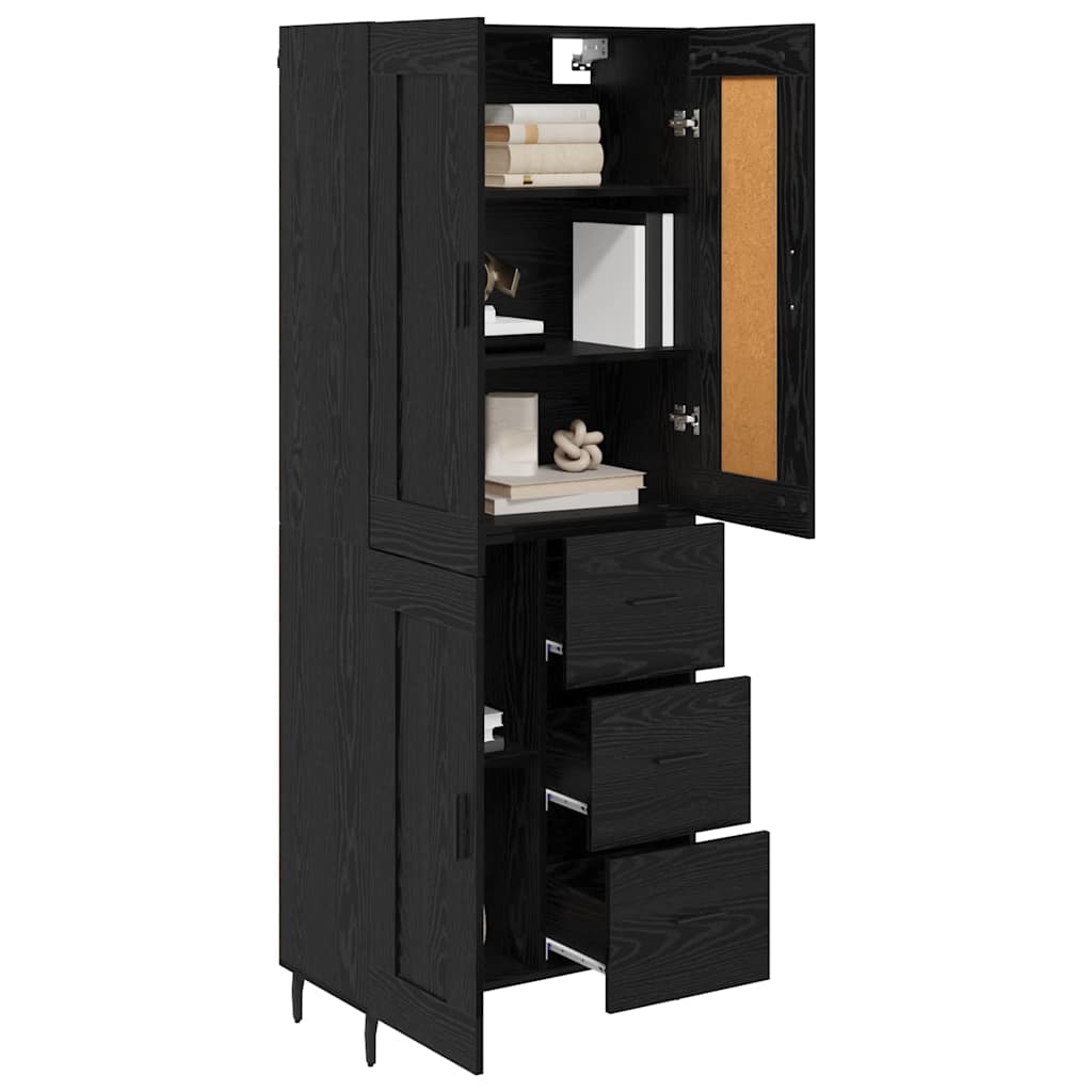 vidaXL Highboard με συρτάρι 2 pcs Μαύρη Οξυά Σύνθετο Ξύλο και Γυαλί