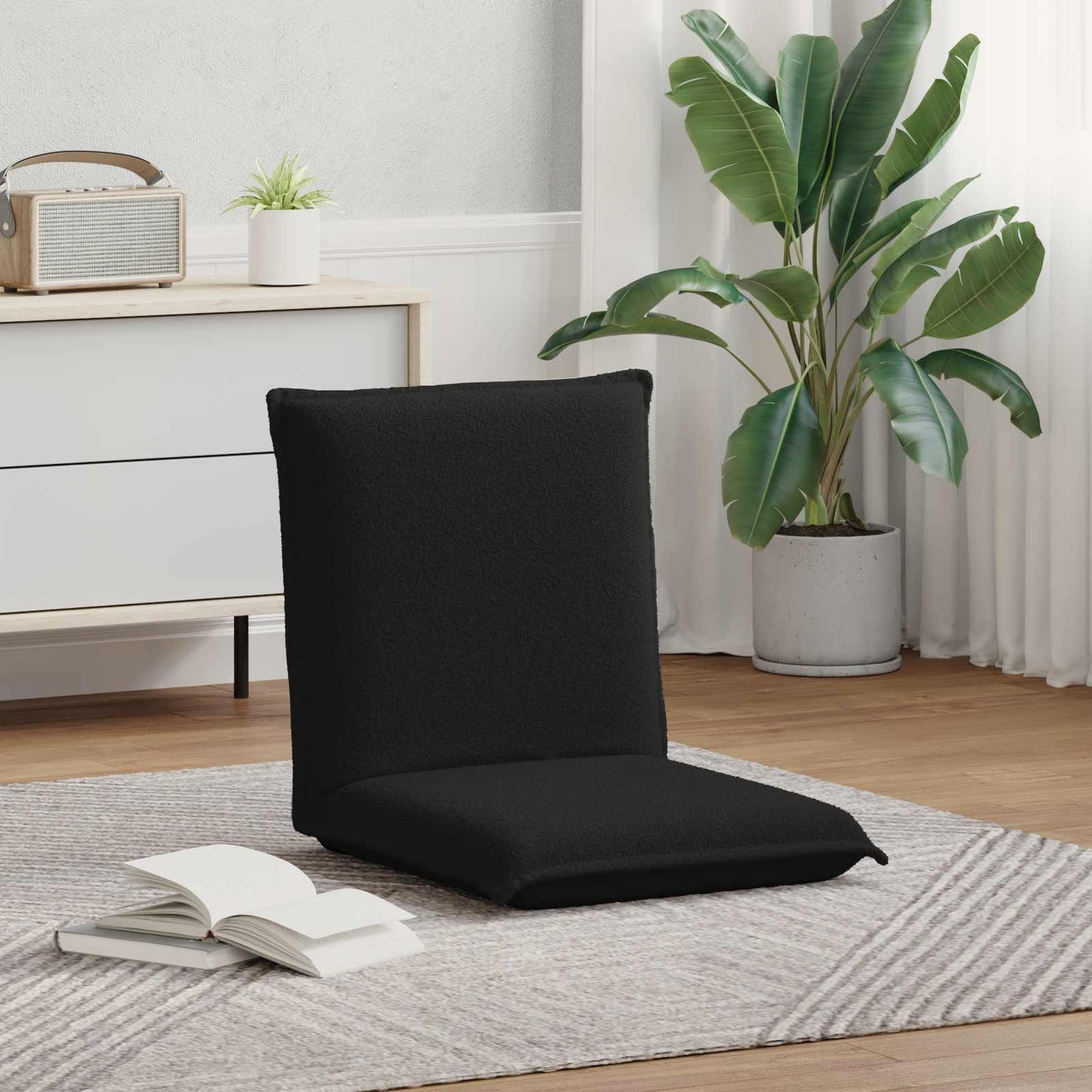 vidaXL Καρέκλα Δαπέδου Μαύρο 54 x 64 x 59 εκ. Ύφασμα Από Πρόβατο