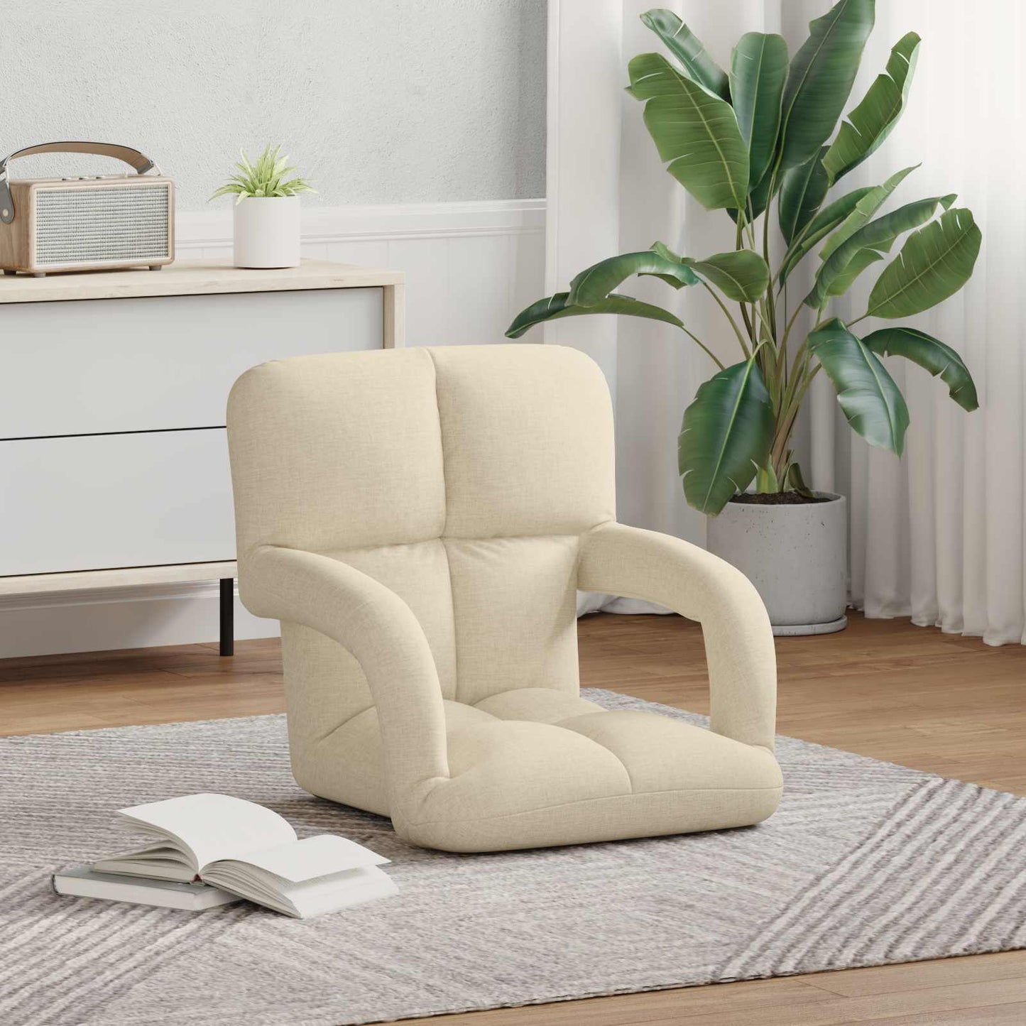 vidaXL Ρυθμιζόμενη Πολυθρόνα Δαπέδου Κρεμ 58 x 62 x 58 εκ Ύφασμα