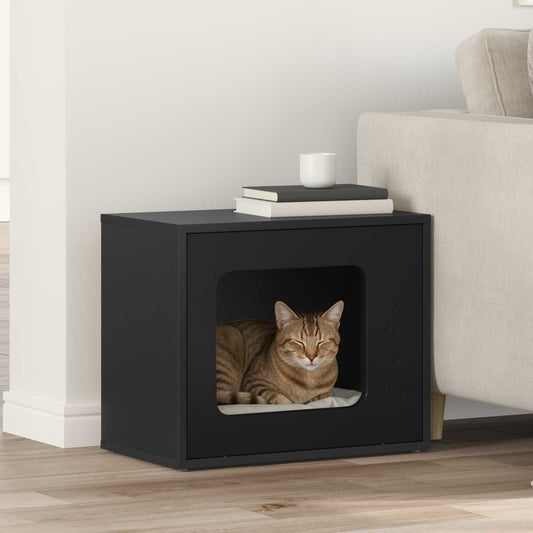 vidaXL Σπίτι Γάτας Μαύρο 51 x 30 x 42,5 εκ Επεξεργασμένο ξύλο