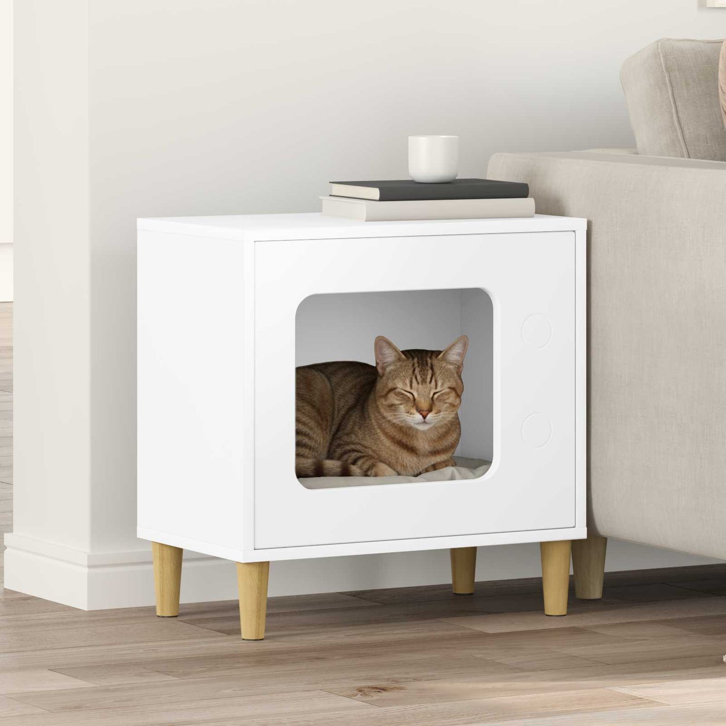 vidaXL Σπίτι Γάτας Λευκό 51 x 30 x 52 εκ. Επεξεργασμένο ξύλο