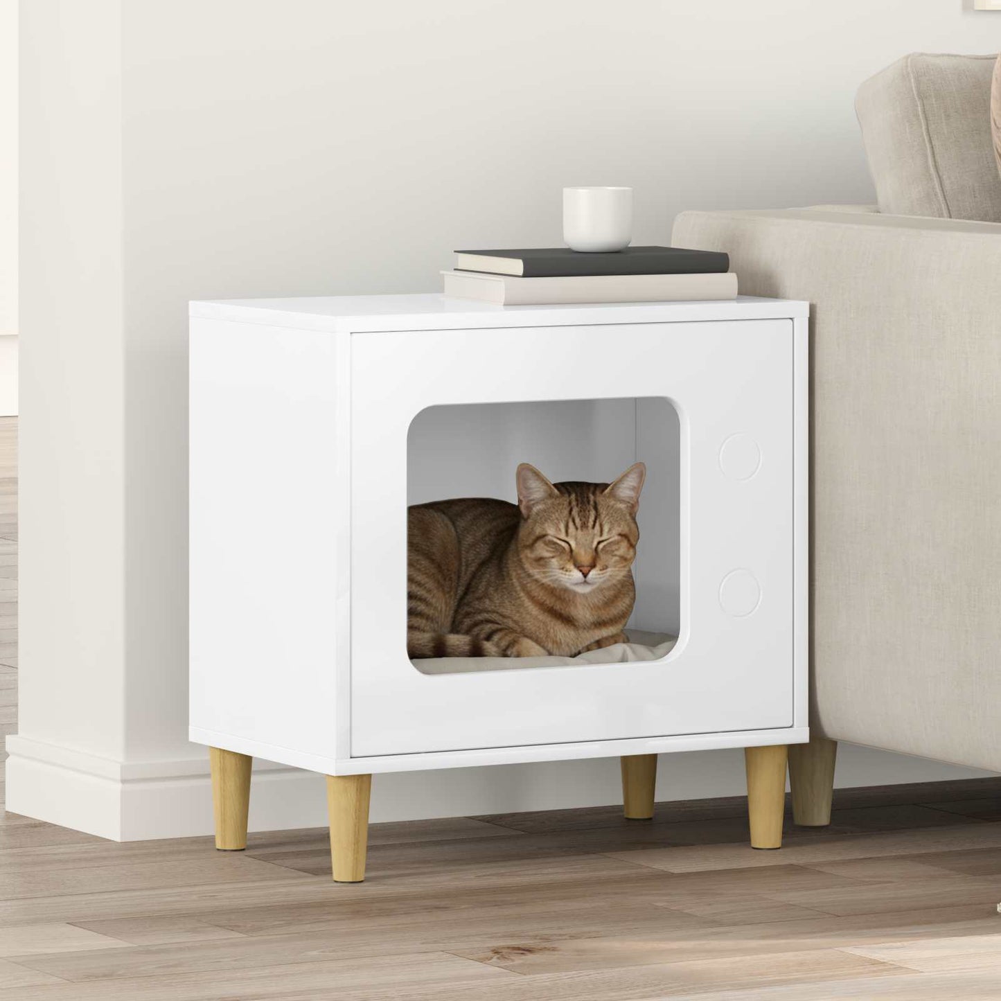 vidaXL Σπίτι Γάτας Λαμπερό Λευκό 51 x 30 x 52 εκ. Επεξεργασμένο Ξύλο