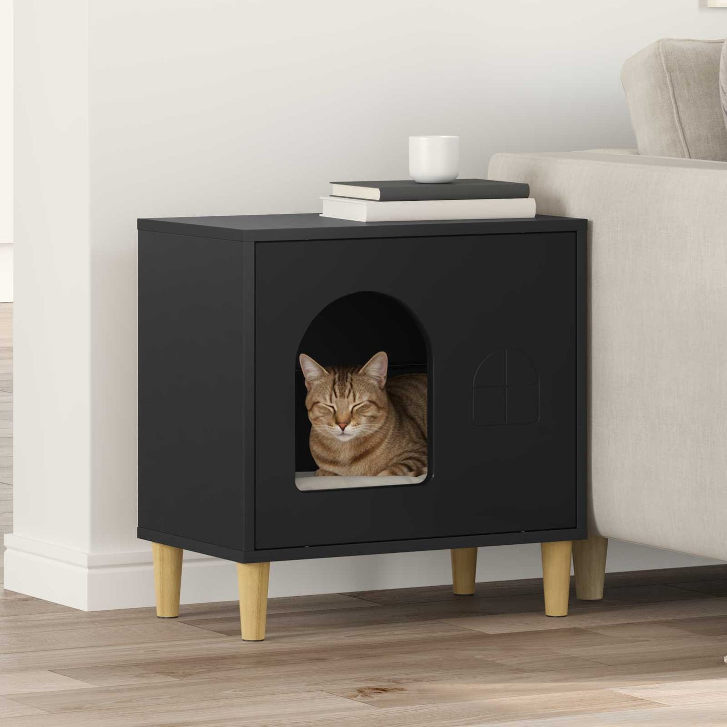 vidaXL Σπίτι Γάτας Μαύρο 51 x 30 x 52 εκ. Επεξεργασμένο ξύλο