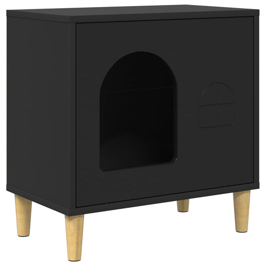 vidaXL Σπίτι Γάτας Μαύρο 51 x 30 x 52 εκ. Επεξεργασμένο ξύλο