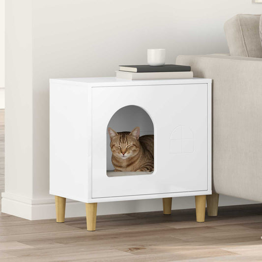 vidaXL Σπίτι Γάτας Λαμπερό Λευκό 51 x 30 x 52 εκ. Επεξεργασμένο ξύλο