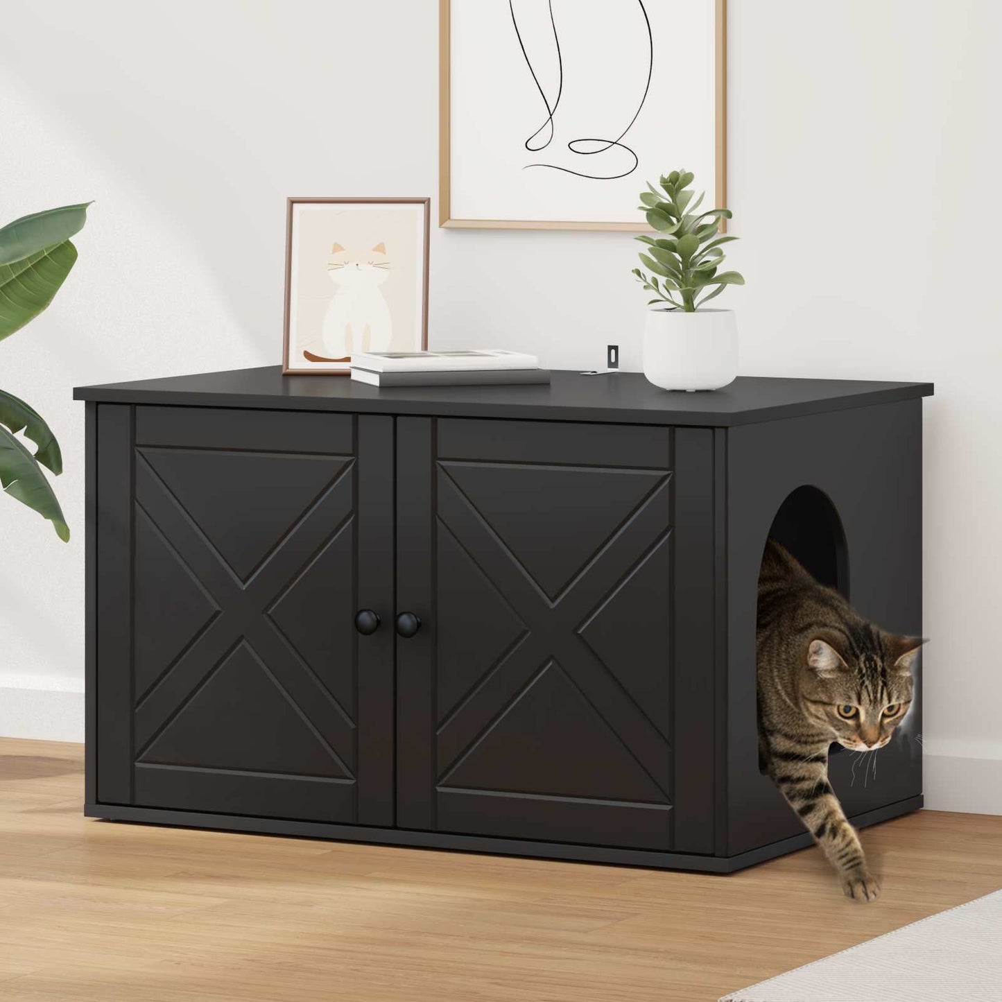 vidaXL Σπίτι Γάτας Μαύρο 85 x 55 x 50,5 εκ Επεξεργασμένο ξύλο