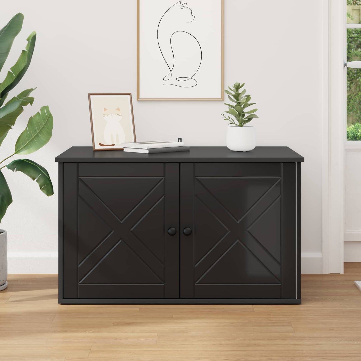 vidaXL Σπίτι Γάτας Μαύρο 85 x 55 x 50,5 εκ Επεξεργασμένο ξύλο