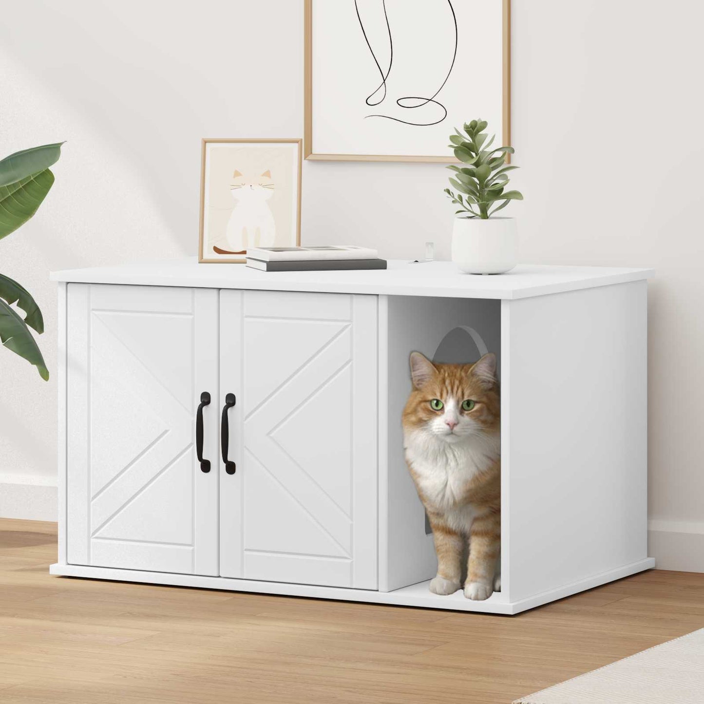 vidaXL Σπίτι Γάτας Λευκό 85 x 55 x 50 εκ. Επεξεργασμένο ξύλο