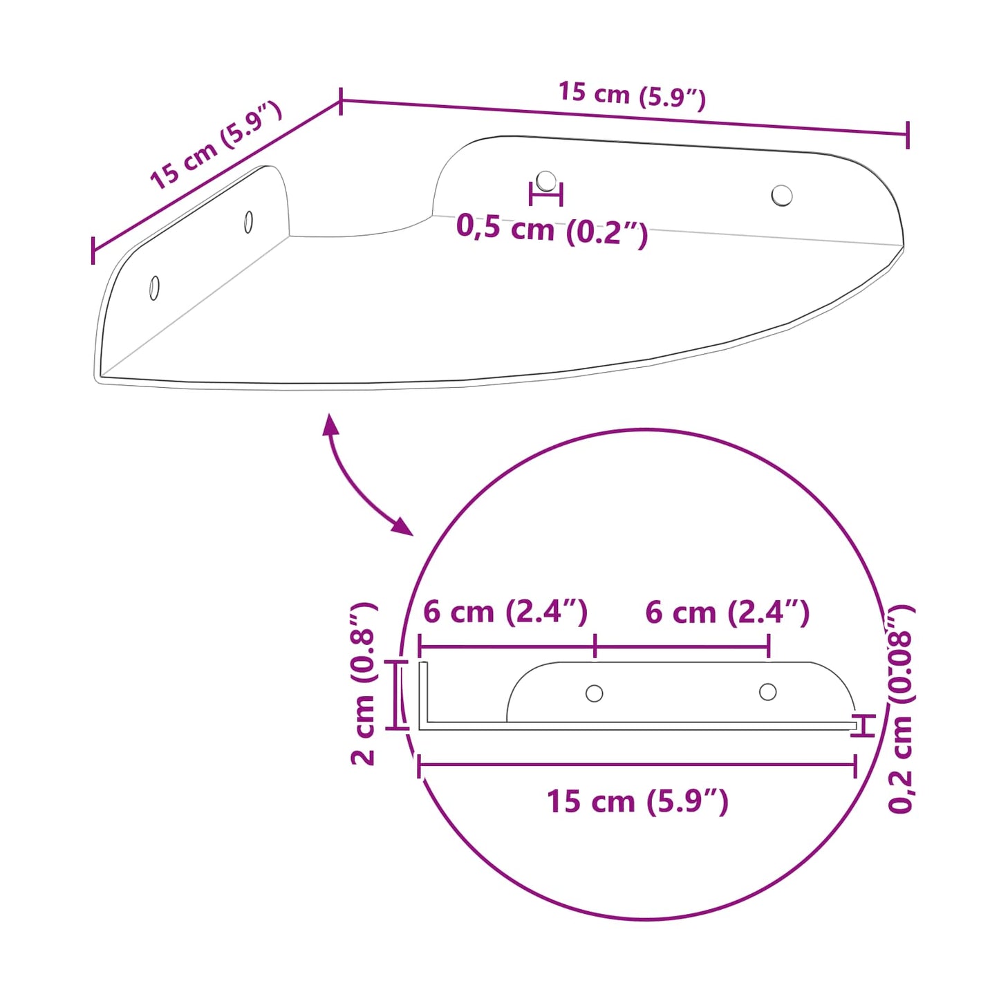 vidaXL Floating Ράφι Γωνίας Γωνιακή βάση 4 τμχ. Ροζ 15 x 15 x 2 εκ.