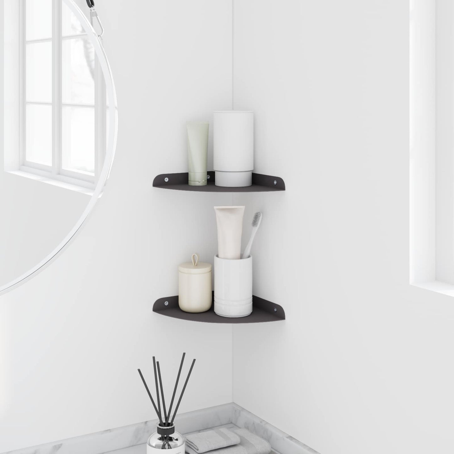 vidaXL Floating Ράφι Γωνίας Γωνιακή βάση 2 τμχ. Μαύρο 18 x 18 x 2 εκ.
