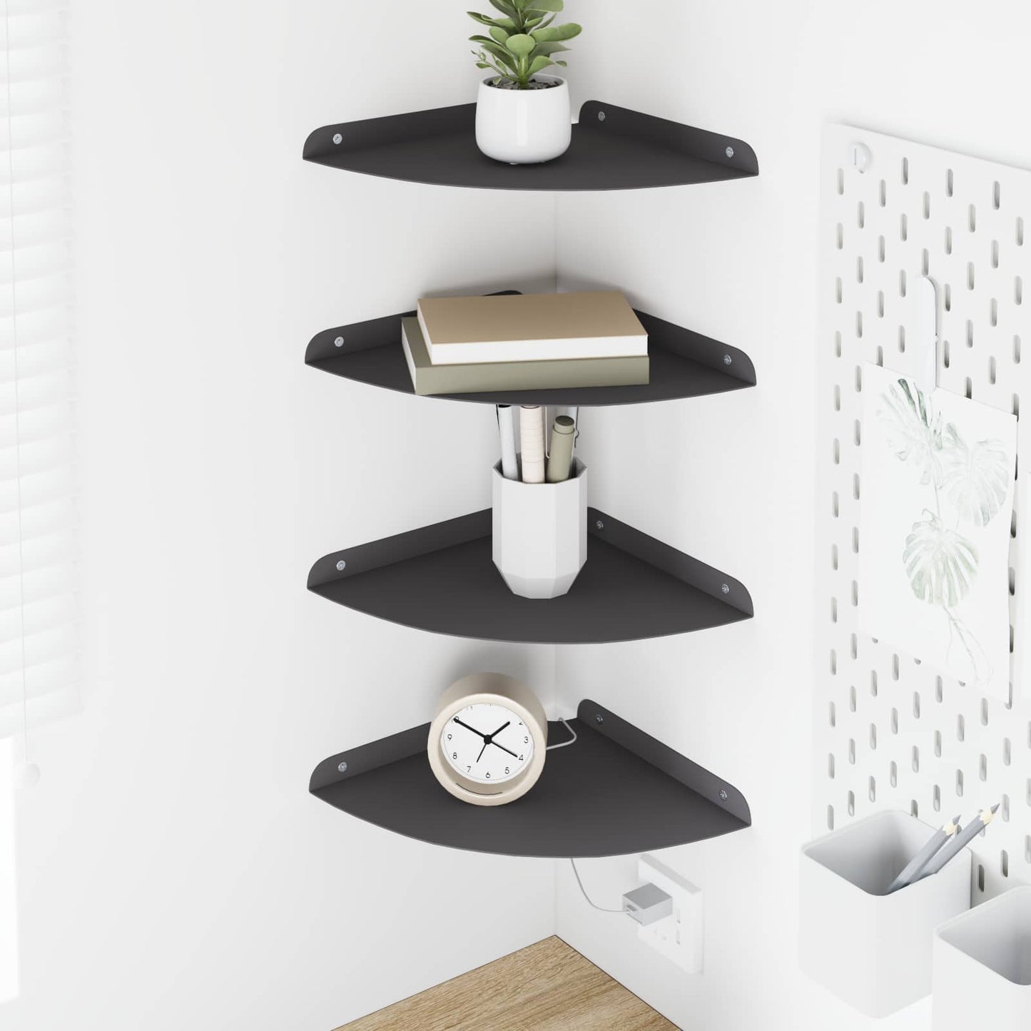 vidaXL Floating Ράφι Γωνίας Γωνιακή βάση 4 τμχ. Μαύρο 24 x 24 x 2 εκ
