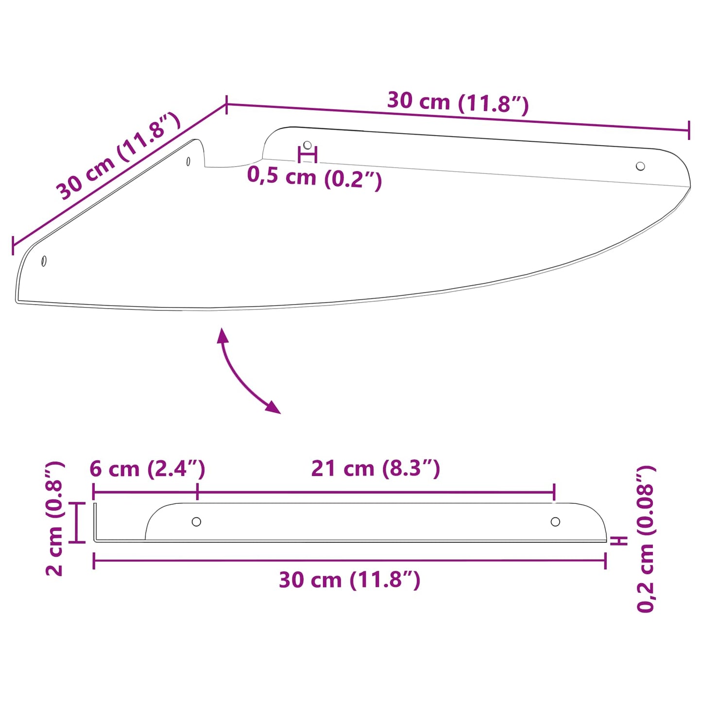 vidaXL Floating Ράφι Γωνίας Γωνιακή βάση 4 τμχ. Λευκός 30 x 30 x 2 εκ.