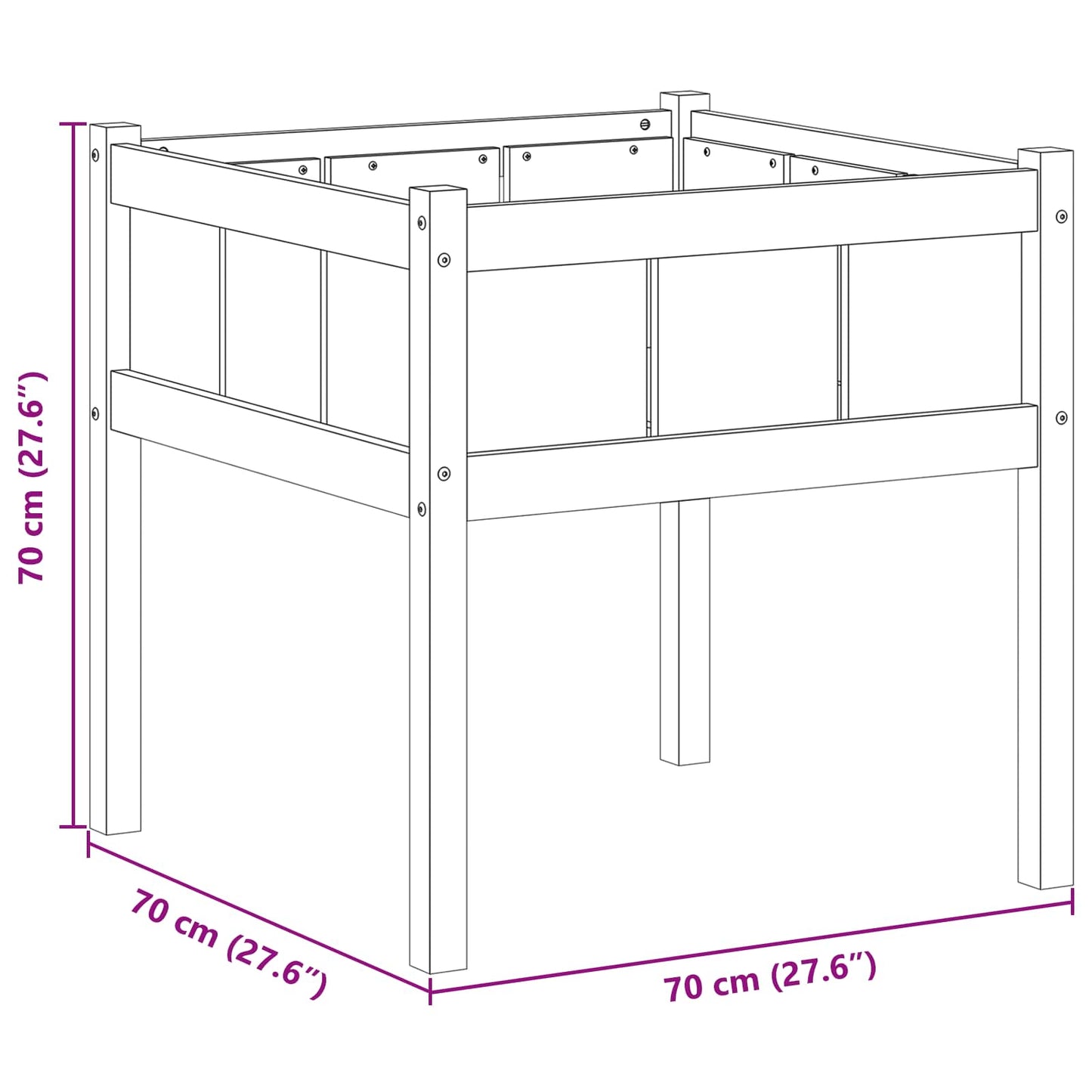 vidaXL Γλάστρα Κήπου Φύση 70 x 70 x 70 cm Στερεά ξυλεία πεύκου