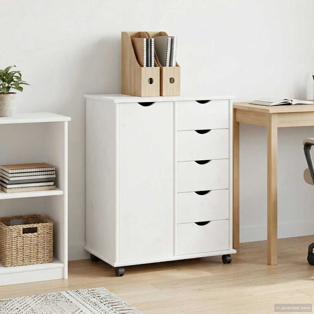 vidaXL Κινητό Ντουλάπι 63,5 x 39 x 79 εκ. Στερεό ξύλο πεύκου Λευκό