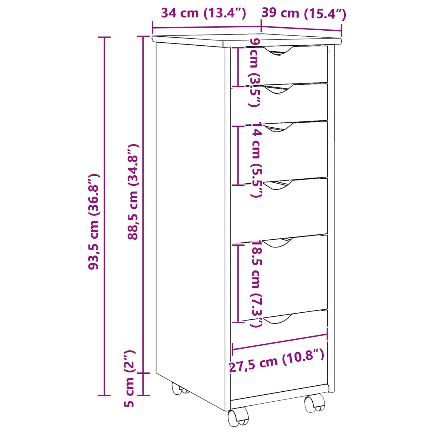 vidaXL Κινητό Ντουλάπι 34 x 39 x 93,5 εκ Στερεό ξύλο πεύκου Μέλι Καφέ