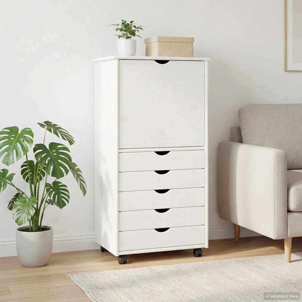 vidaXL Κινητό Ντουλάπι 53 x 39 x 103 cm Στερεό ξύλο πεύκου Λευκό