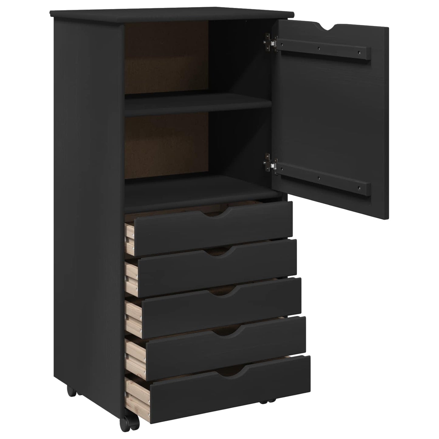 vidaXL Κινητό Ντουλάπι 53 x 39 x 103 cm Στερεό ξύλο πεύκου Μαύρο