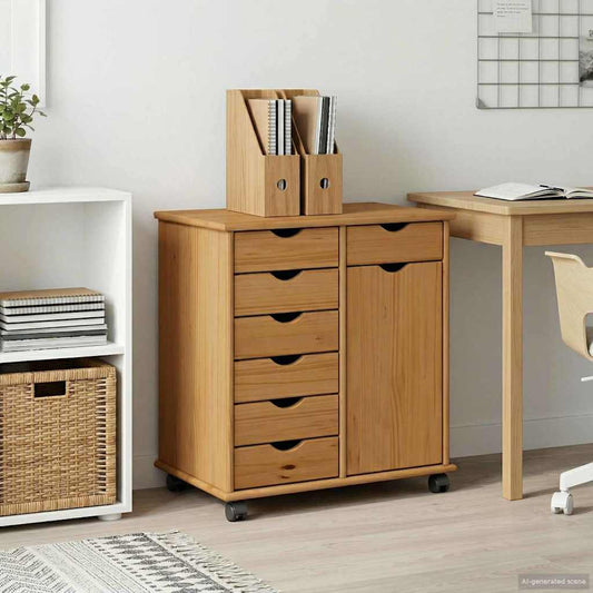 vidaXL Κινητό Ντουλάπι με τροχούς Μέλι Καφέ 63,5 x 39 x 65,5 εκ