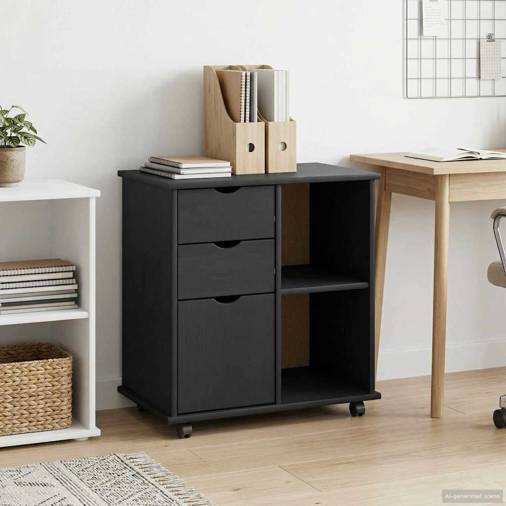 vidaXL Κινητό Ντουλάπι 63,5 x 39 x 65,5 εκ. Στερεό ξύλο πεύκου Μαύρο