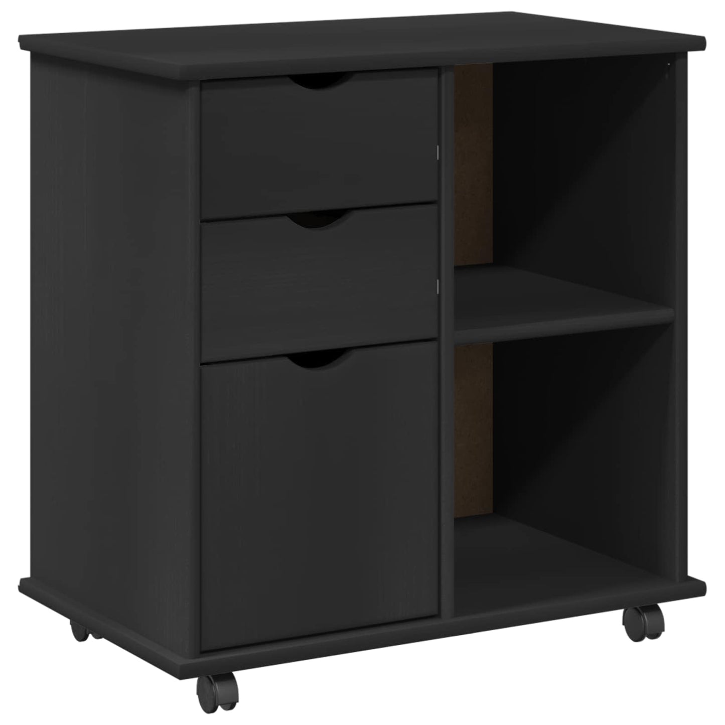 vidaXL Κινητό Ντουλάπι 63,5 x 39 x 65,5 εκ. Στερεό ξύλο πεύκου Μαύρο
