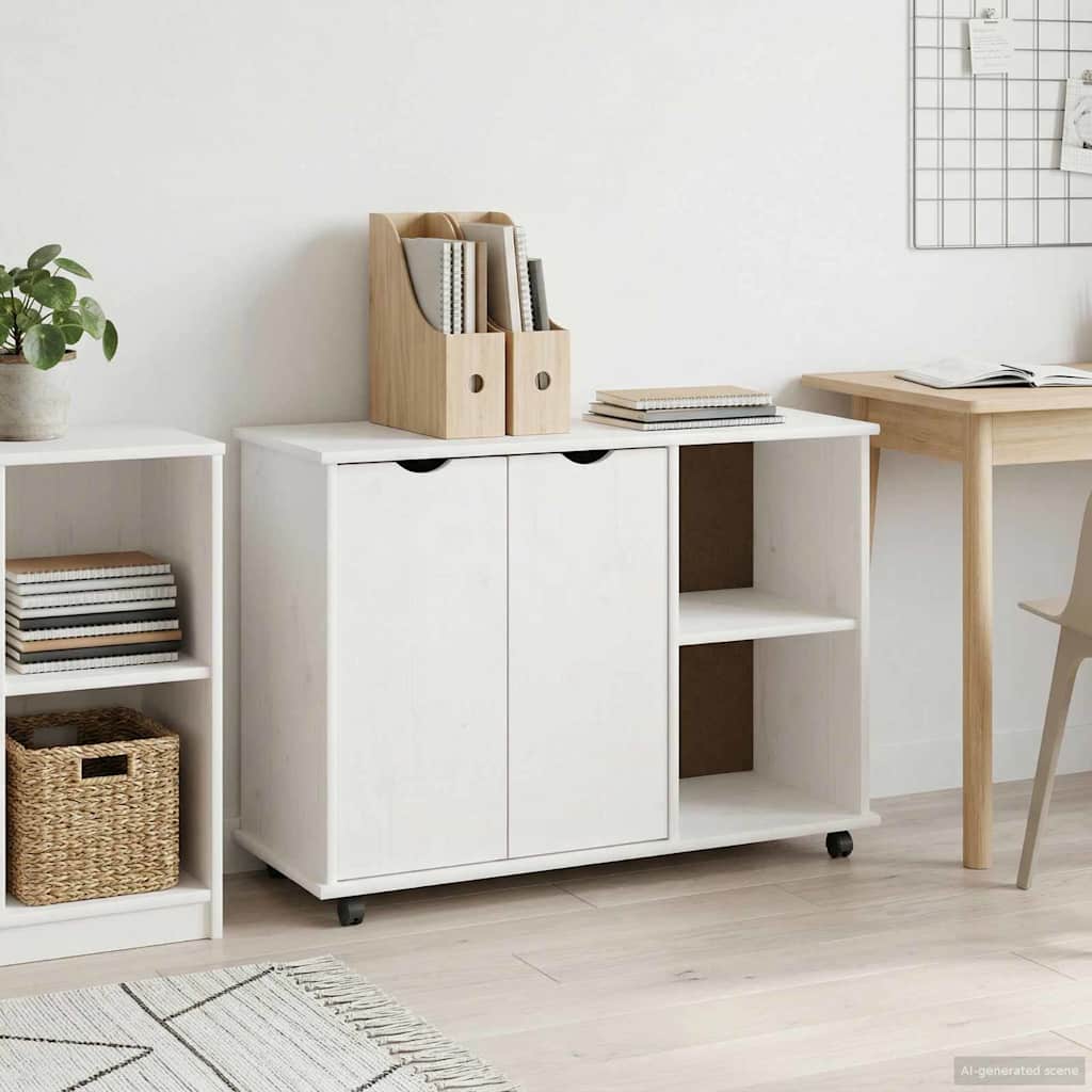 vidaXL Κινητό Ντουλάπι Λευκό 100 x 39 x 65,5 εκ Στερεό ξύλο πεύκου