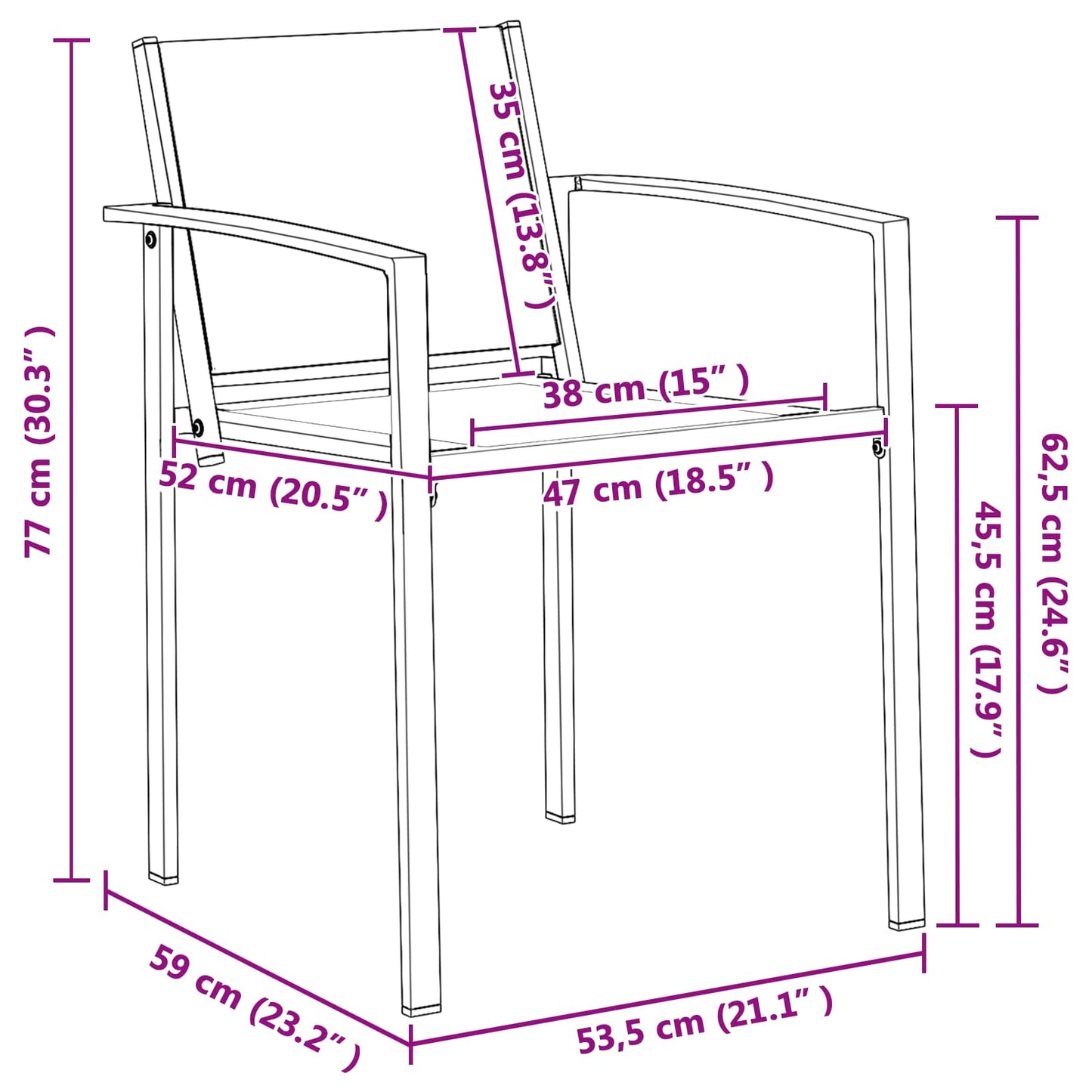 vidaXL Καρέκλες Κήπου 2 pcs Μαύρο και Ανθρακί 53,5 x 59 x 77 εκ