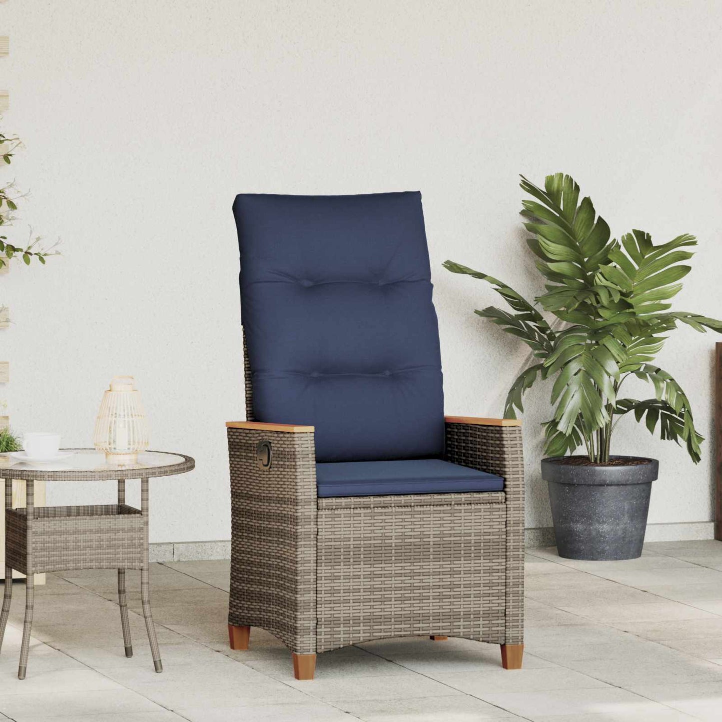 vidaXL Ανακλινόμενη καρέκλα κήπου Γκρι και Navy Blue συνθετικό ρατάν