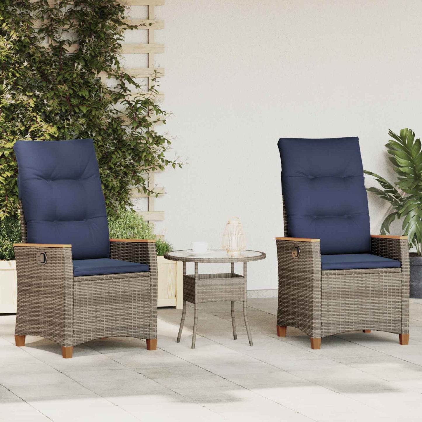 vidaXL Ανακλινόμενη καρέκλα κήπου με μαξιλάρι 2 pcs Γκρι και Navy Blue