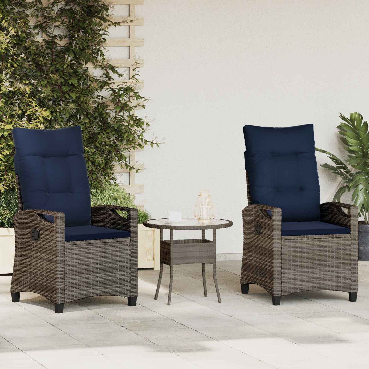 vidaXL Καρέκλα Κήπου 2 pcs γκρι και ναυτικό μπλε 56 x 60 x 112 εκ.