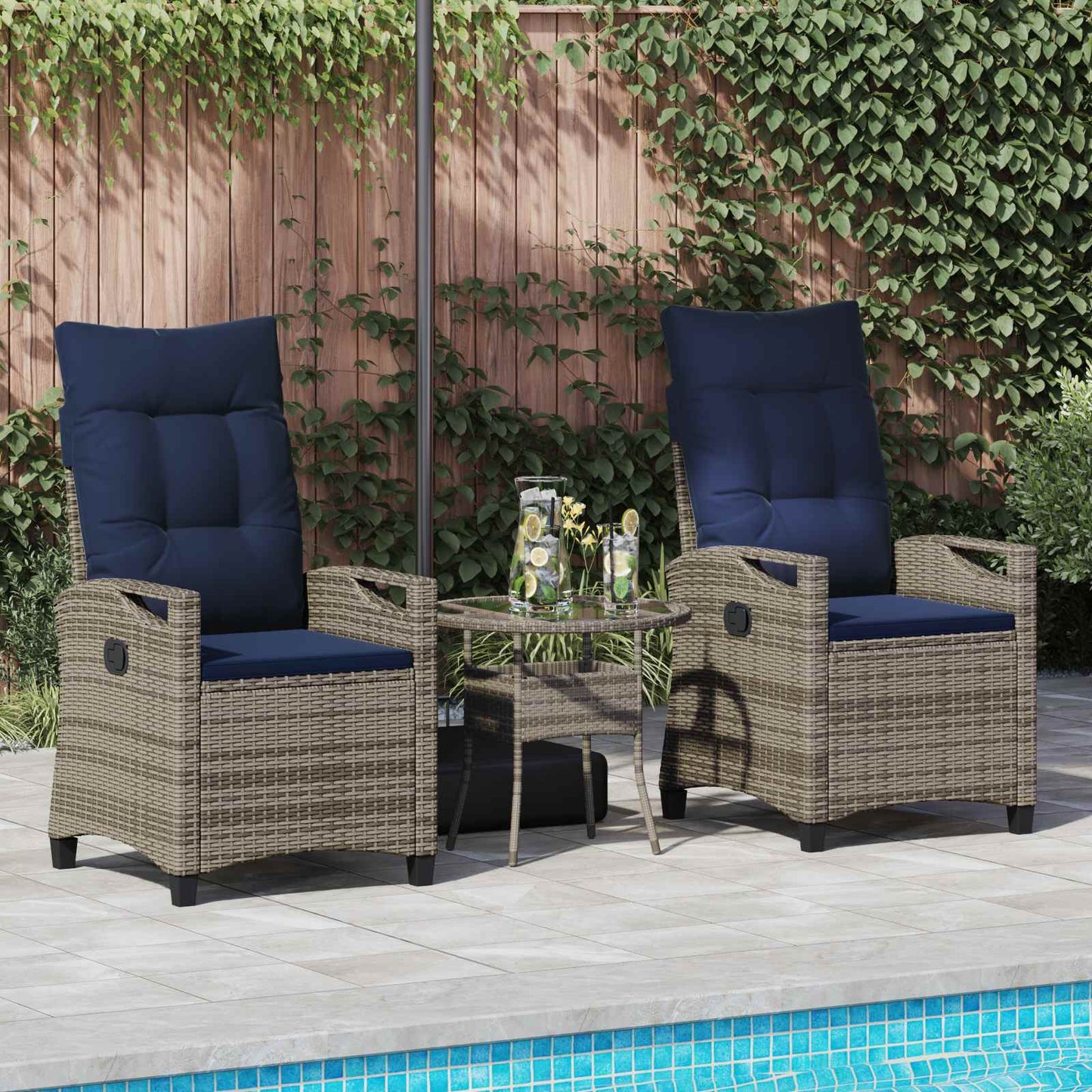 vidaXL Καρέκλα Κήπου 2 pcs γκρι και ναυτικό μπλε 56 x 60 x 112 εκ.