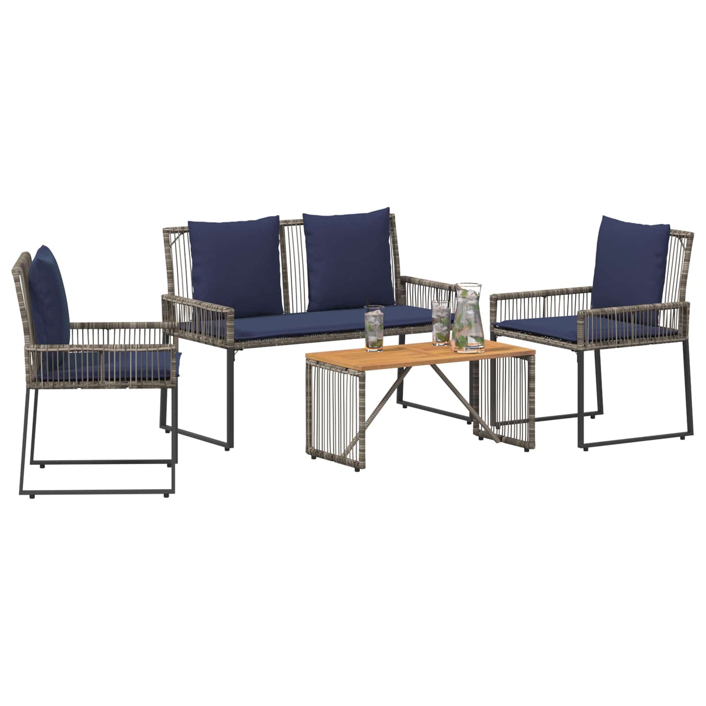 vidaXL Σετ Εξωτερικών Επίπλων 9 τμχ. Γκρι και Navy Blue
