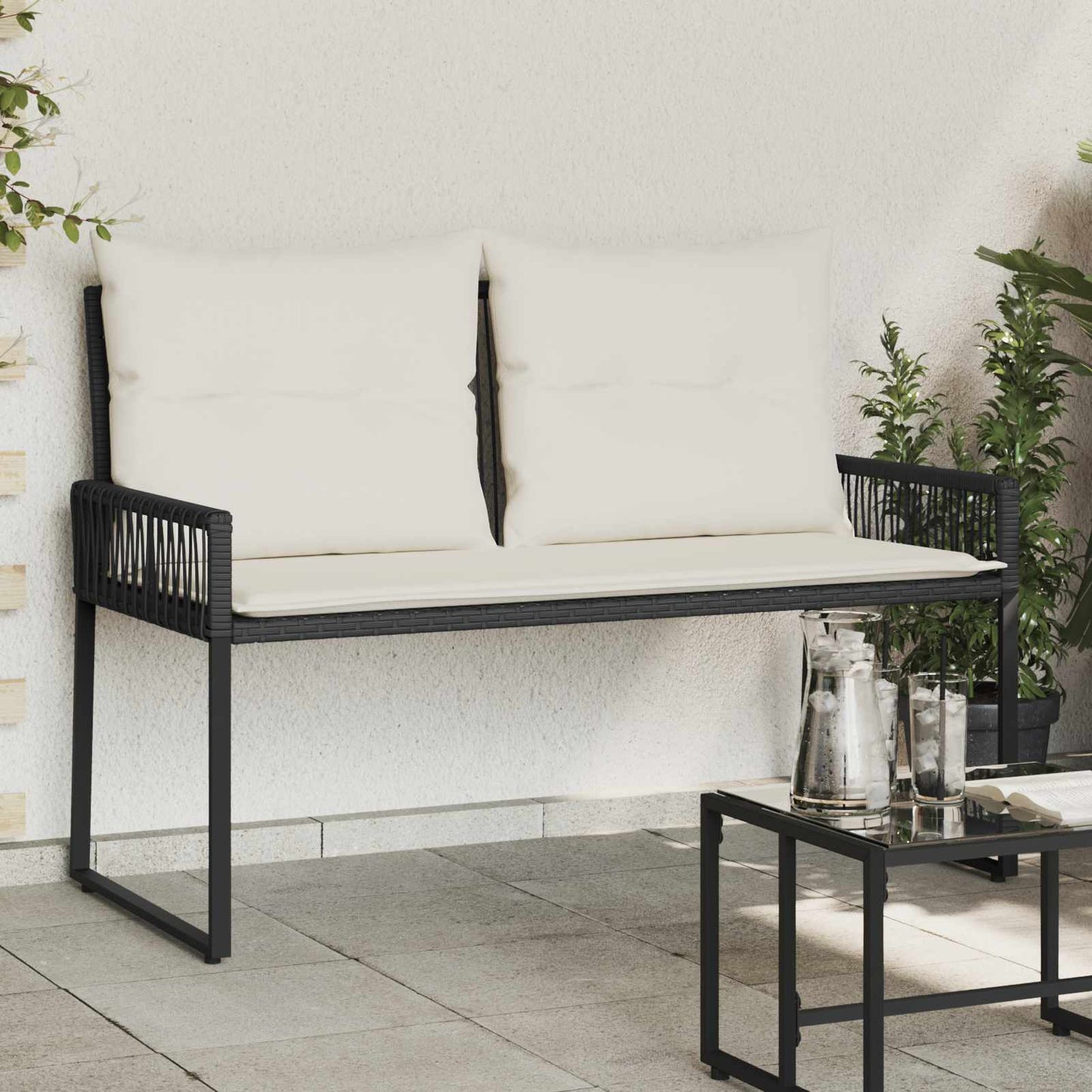 vidaXL Εξωτερικός πάγκος 4 pcs Μαύρο και Κρεμ Λευκό συνθετικό ρατάν