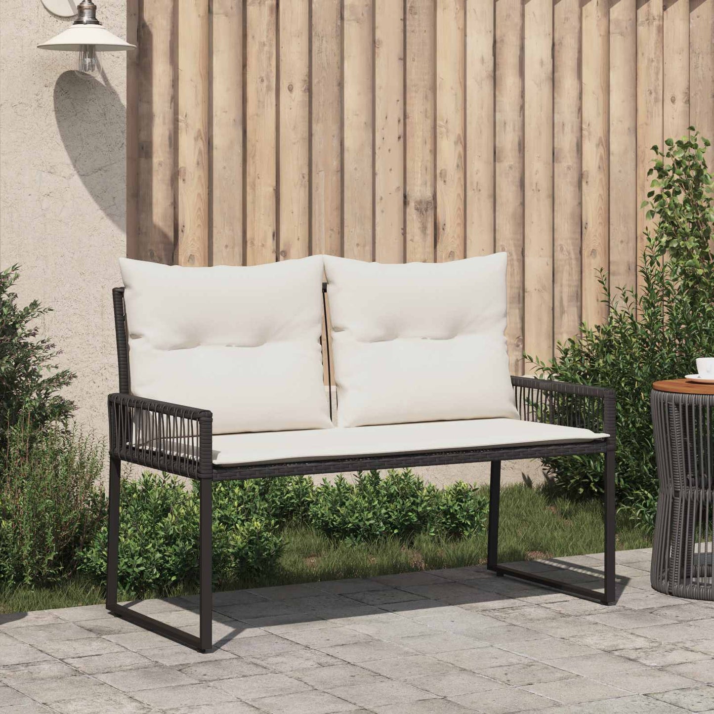 vidaXL Εξωτερικός πάγκος 4 pcs Μαύρο και Κρεμ Λευκό συνθετικό ρατάν